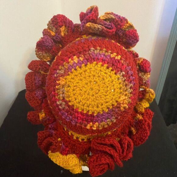 Handcrafted Crochet multi-color ruffle bucket hat - Picture 3 of 4